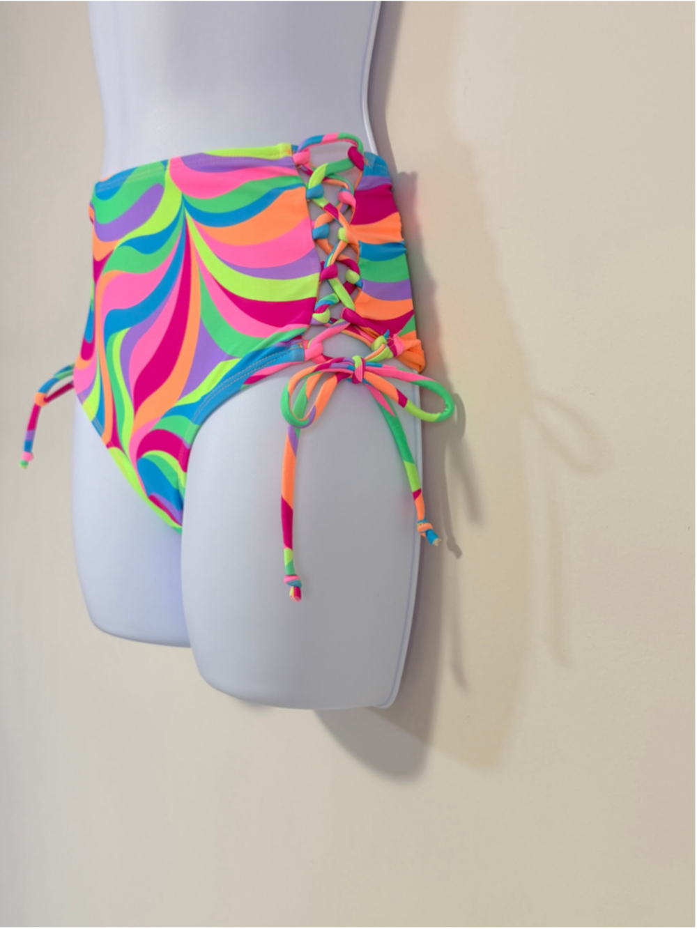 Salt + Cove Size XS Neon Swirl Side-Lace-Up High Waist Bikini Bottom NWT - Picture 5 of 8
